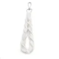 White macrame wristlet keychain, handmade woven strap with a silver metal clasp. - Pure White