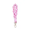 Colorful braided cotton rope wristlet keychain, cute phone lanyard and bag charm accessory. - Pink
