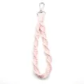 Pink handmade woven wrist keychain portable lanyard strap for keys and phone accessories - Pink