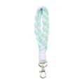 Colorful braided cotton wrist strap keychain and cute phone lanyard bag charm option. - Light Blue and Pale Yellow