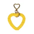 Hand-woven yellow cotton heart keychain with gold-tone heart-shaped lobster clasp - 11cm x 7cm / Yellow