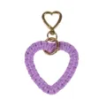Delicate purple handmade woven cotton heart-shaped keychain charm with golden heart clasp - 11cm x 7cm / Light Purple