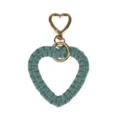 Handmade woven cotton heart keychain featuring a gold heart clasp in elegant teal blue - 11cm x 7cm / Matte Blue