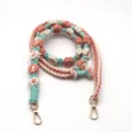 Handmade colorful braided floral cotton shoulder strap with gold metal clasps for bags - Flesh Pink