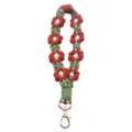Handmade red and green daisy floral wristlet strap with white pearls and gold clasp - 14*8 / Pink