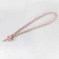 Pink woven daisy phone lanyard, boho handmade floral strap with metal clasp for daily use. - Single Button Pink