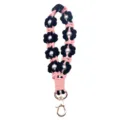 Handmade crochet daisy flower wrist strap lanyard with white pearls and gold clasp - 14*8 / Black