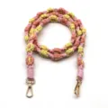 Handmade bohemian macrame flower phone strap with gold lobster clasps in pink and yellow - Dusty Pink and Pale Yellow