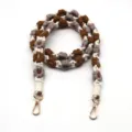 Handmade woven daisy flower phone strap in brown and grey with gold clasps - Brown and Rose Pink