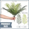Detailed size diagram of artificial palm leaves showing height and width in cm and inches - 9 Heads Areca Palm Leaf / Green