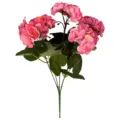 Stunning pink artificial geranium flower bouquet with realistic green leaves for home decor - Pink