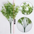 Detailed macro view showing textures of 13.9 inch artificial 5-fork plastic grass - Green/White