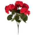 Detailed macro view of realistic red artificial geranium flowers for home decoration - Red