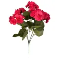 Detailed view of an artificial pink geranium bunch with realistic green leaves on white. - Rose Red