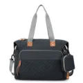 Borsa fasciatoio nera capiente con tracolle grigie e piccola pochette accessoria - Grigio scuro