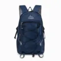 Professional navy blue large capacity outdoor hiking backpack with mountain logo - Dark Blue