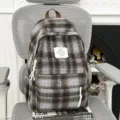 Vintage plaid backpack for women, retro wool fabric casual school bag for daily use. - No Pendant / Brown Blue