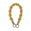 Handmade bohemian style woven phone lanyard with yellow sunflower pattern and gold rings - 20cm / Turmeric