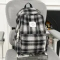 Retro black and white plaid backpack, classic checkered school bag for daily casual use. - No Pendant / Black