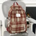 Vintage plaid backpack for women, retro autumn winter casual school bookbag style - No Pendant / Red
