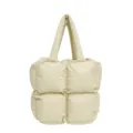 Stylish cream puffy quilted tote bag with a large capacity and soft padded handle - Khaki