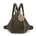 Vintage green triangular textured faux leather women's backpack with cute plush dog charm - Single Bag / Green