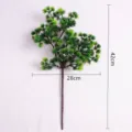 Detailed view of an artificial pine branch with 42cm height and 28cm width dimensions - B款5粒松 / Green
