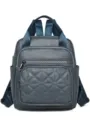 Sac à dos en cuir PU bleu foncé avec poche avant matelassée géométrique et bretelles solides. - Bleu