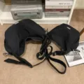 Grande borsa a tracolla nera a forma di mezzaluna in tela resistente con tracolla regolabile - Taglia S / Nero