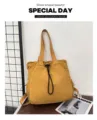 Korean style large capacity nylon backpack, casual commuter school bag with drawstring design. - Yellow