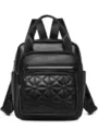 Sac à dos en cuir PU noir, sac de voyage décontracté avec poche avant matelassée et zips. - Noir
