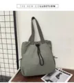 Casual minimalist nylon tote bag with drawstring large capacity daily commuter shoulder bag. - Green