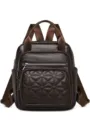 Sac à dos femme en cuir PU marron foncé, élégant sac de ville décontracté et pratique. - Café