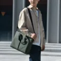 Stylish green business briefcase for men with large capacity laptop shoulder bag design - Green