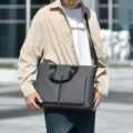 Men large capacity business briefcase waterproof laptop shoulder messenger bag grey - Gray