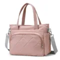 Stylish pink quilted tote bag for women, large capacity casual travel diaper bag with strap. - Pink