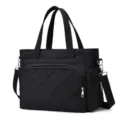 Black quilted tote bag large capacity mommy bag casual shoulder travel bag versatile daily use. - Black