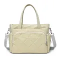 Women quilted tote bag large capacity casual beige mommy bag shoulder handbag for travel - Khaki