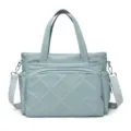 Large capacity solid color quilted tote bag, versatile casual shoulder bag for women daily travel. - Sky Blue