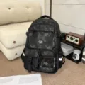 Black camo backpack large capacity casual student school bag durable daily commute bag - Black