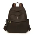 Minimalist dark brown solid color travel backpack with multi-zipper compartments - 9 / Brown