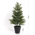 Detailed view of 45cm artificial cedar tree in black pot with clear size dimensions - With Pot / Green