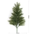 Detailed macro view of a 43cm artificial pine tree for indoor decoration with dimension markings - No Pot / Green