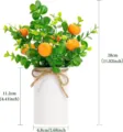 Artificial eucalyptus potted plant with oranges, 28cm total height, detail view showing dimensions - Orange / Orange Potted Plant