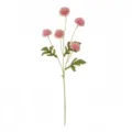 Vista detallada de un tallo de crisantemo pompon rosa artificial con cinco cabezas - Rosa oscuro