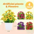 Four-pack colorful mini artificial potted plants with detailed dimensions - White Square Pot / Single Pot