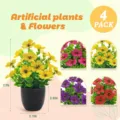 Set of 4 mini artificial potted plants for colorful home desktop decoration - Black Round Pot / Single Pot