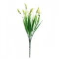 Artificial lavender bouquet detail, vibrant yellow flower spikes and lush green leaves for decor. - Yellow