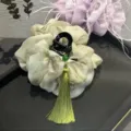 Elegant New Chinese style green tassel hair claw clip with silk-like organza scrunchie - Green Claw Clip (R5417) / 1 Piece