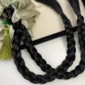 Elegant Chinese style hair claw clip featuring a long black braid and green tassel - Faux Braid Style / 1 Piece